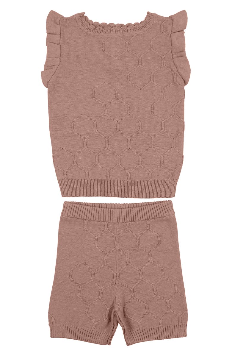 Manière Scallop Honeycomb Stitch Sweater & Shorts Set, Main, color, Salmon