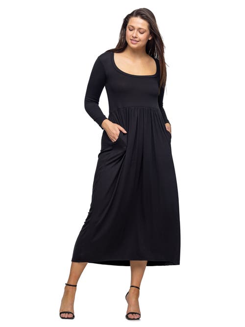 24seven Comfort Apparel Long Sleeve Empire Waist Pocket Maxi Dress In Black