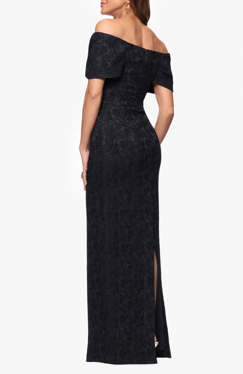 Betsy & Adam Floral Jacquard Off-the-Shoulder Sheath Gown, Alternate, color, Black