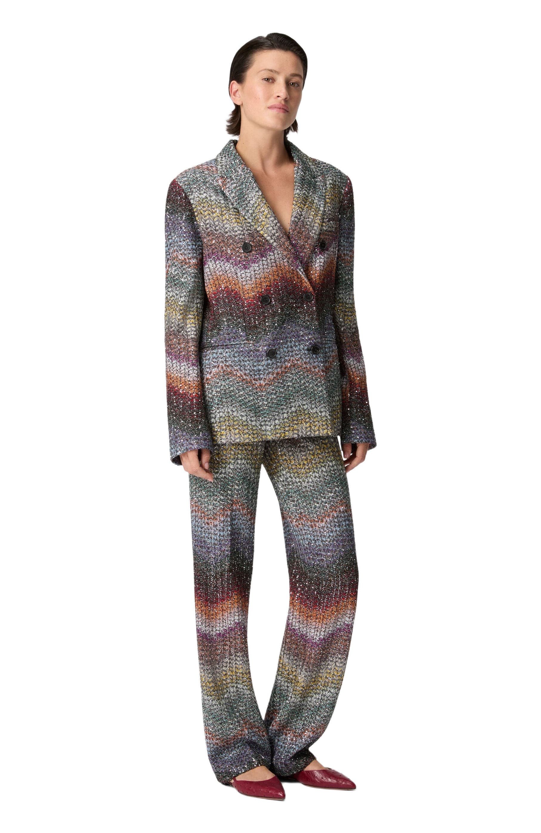 Double-breasted Blazer In Viscose Lame With Sequins