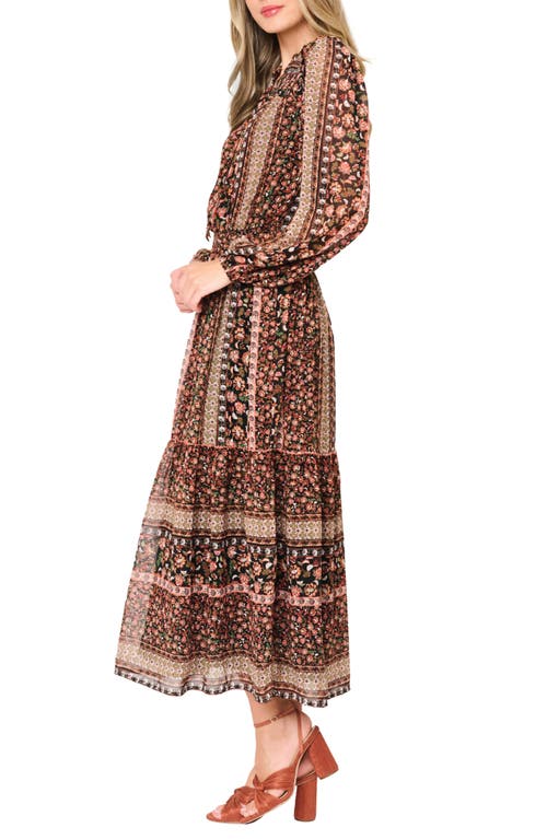 Gibsonlook The Leyla Floral Print Long Sleeve Maxi Dress In Brown