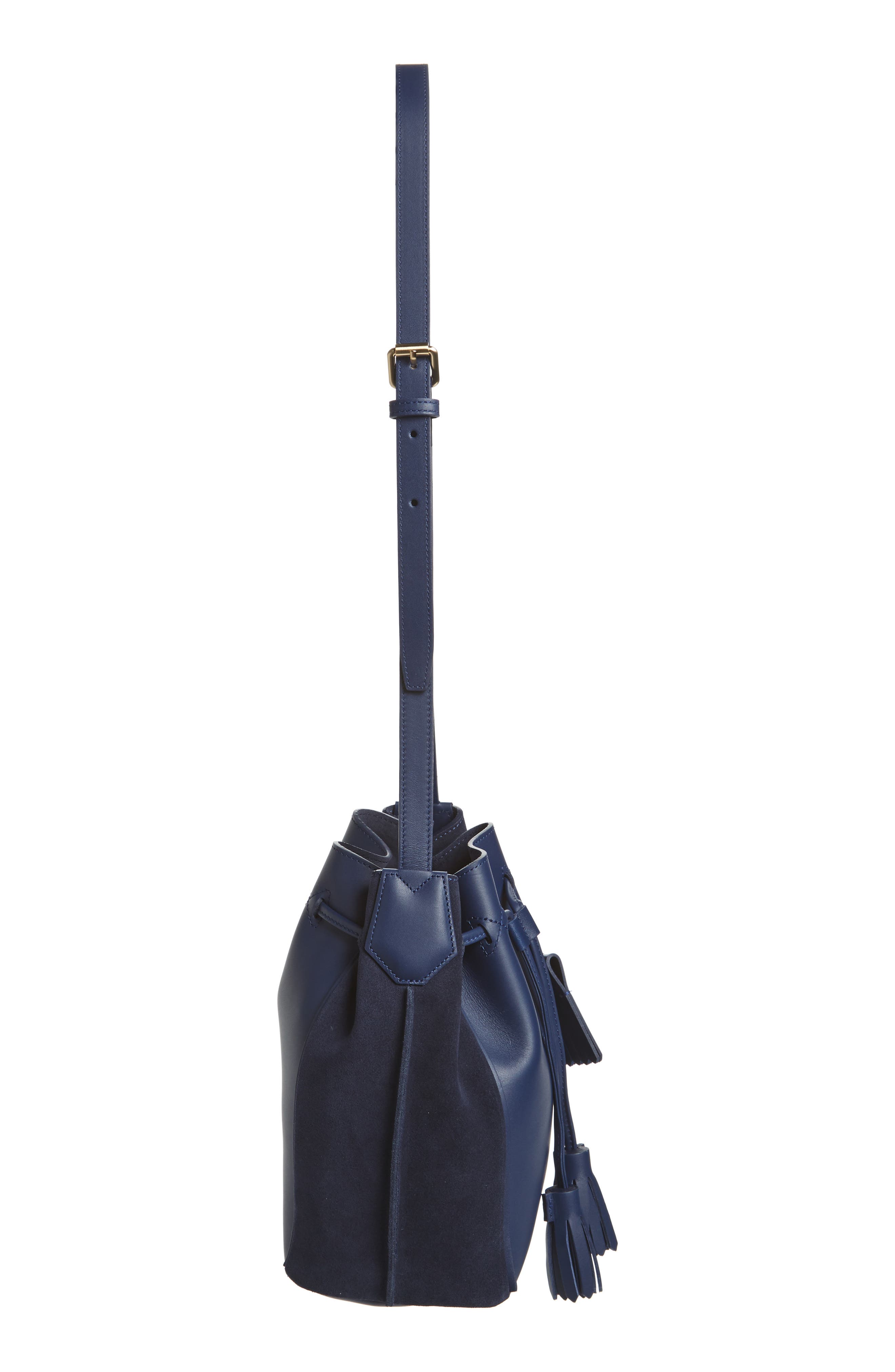 Penelope Fantasie Leather Bucket Bag, Alternate, color, BLUE