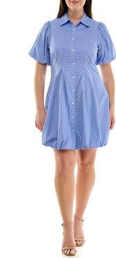 Nanette Lepore Short Sleeve Bubble Hem Cotton Poplin Shirtdress