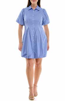 Short Sleeve Bubble Hem Cotton Poplin Shirtdress
