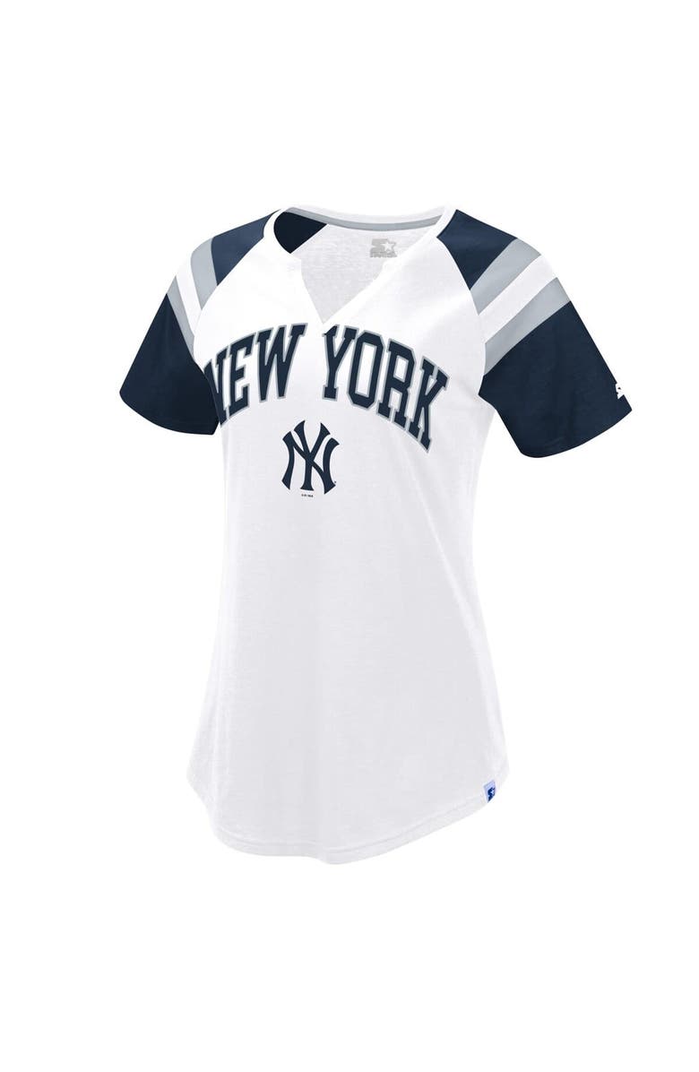 STARTER Women's Starter White/Navy New York Yankees Game On Notch Neck Raglan T-Shirt, Alternate, color, 