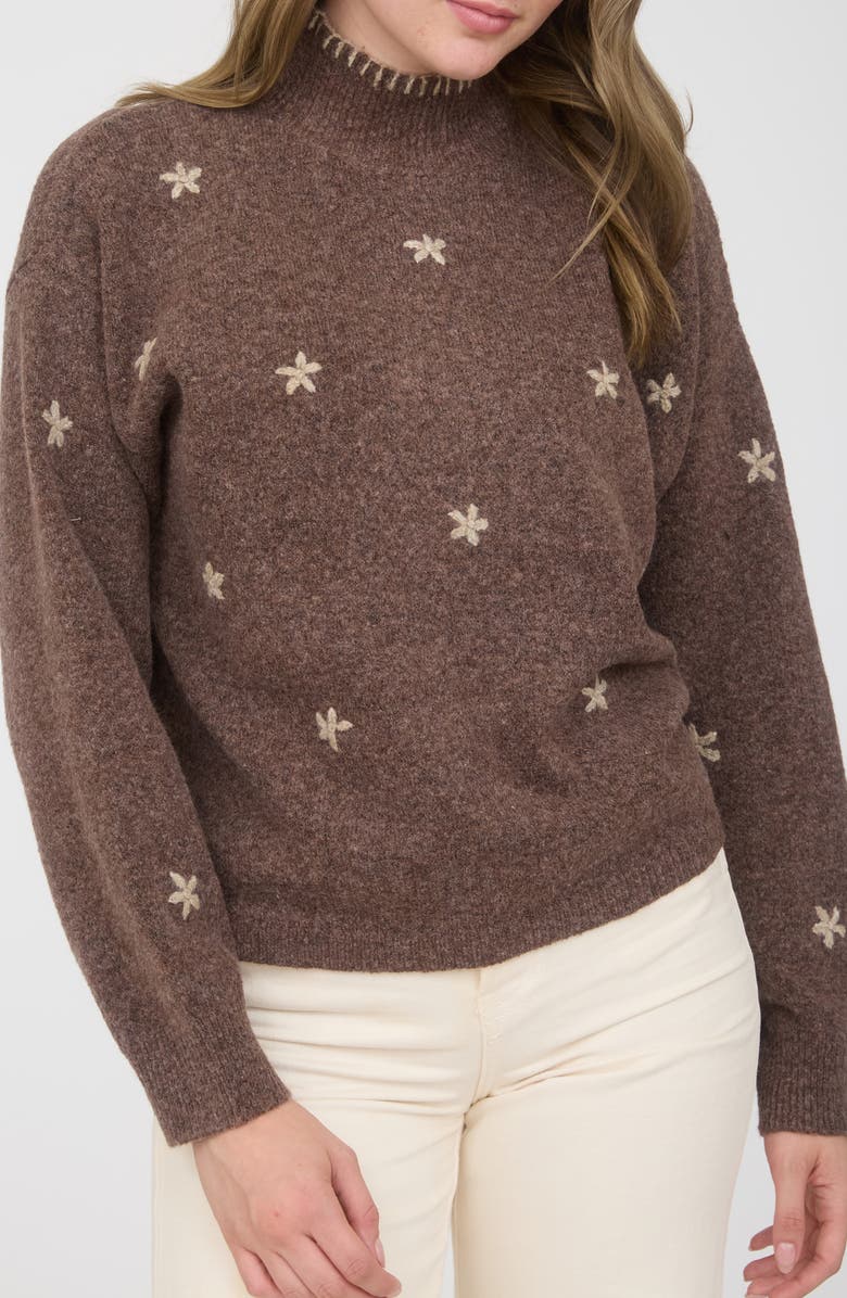 Blu Pepper Floral Mock Neck Sweater, Main, color, Brown