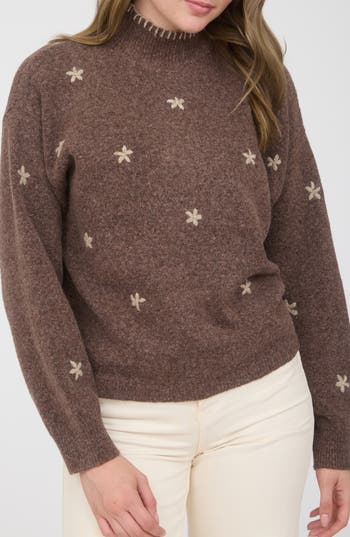 Blu Pepper Floral Mock Neck Sweater In Brown