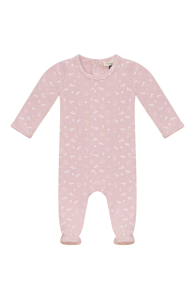 Fragile Floral Print Romper with Matching Printed Hat, Main, color, Petal