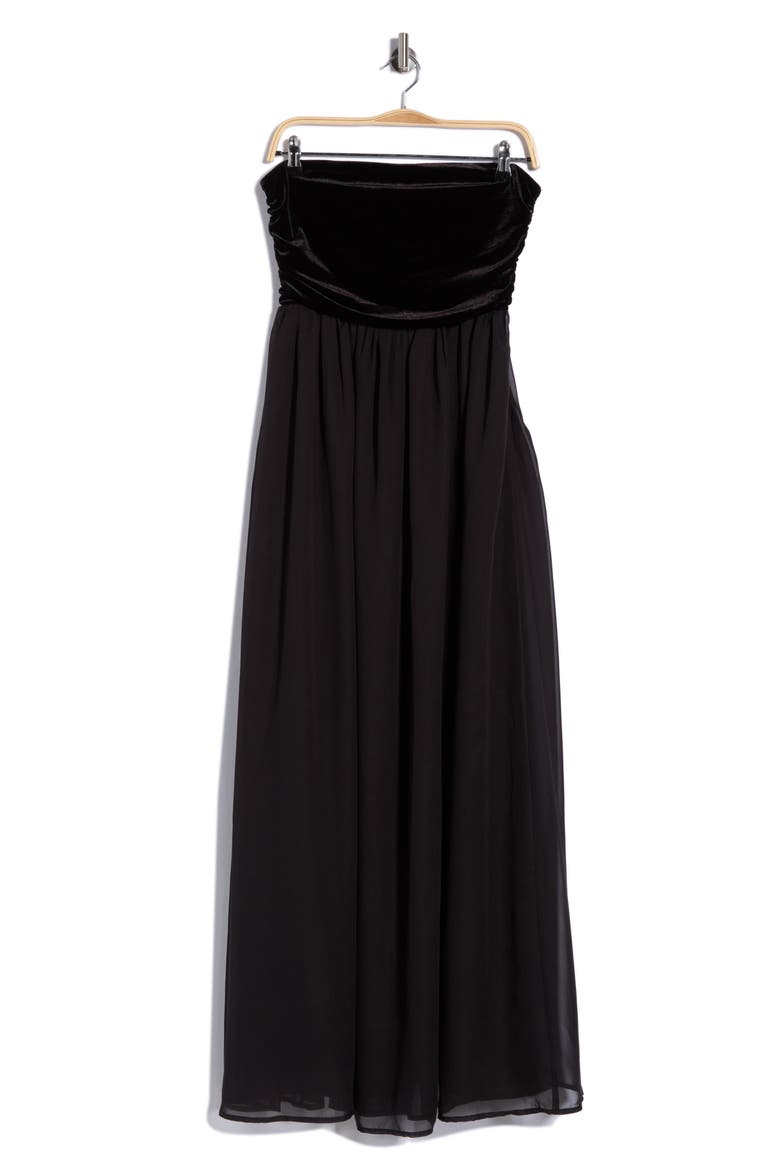 Briar Strapless Velvet Midi Dress, Alternate, color, BLACK BLACK