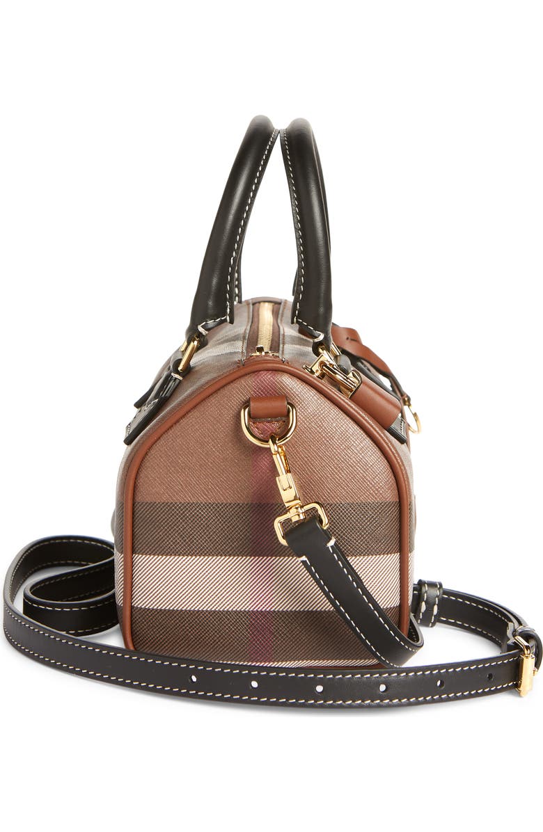 Burberry Mini Check Canvas & Leather Bowling Bag, Alternate, color, Dark Birch Brown Chk