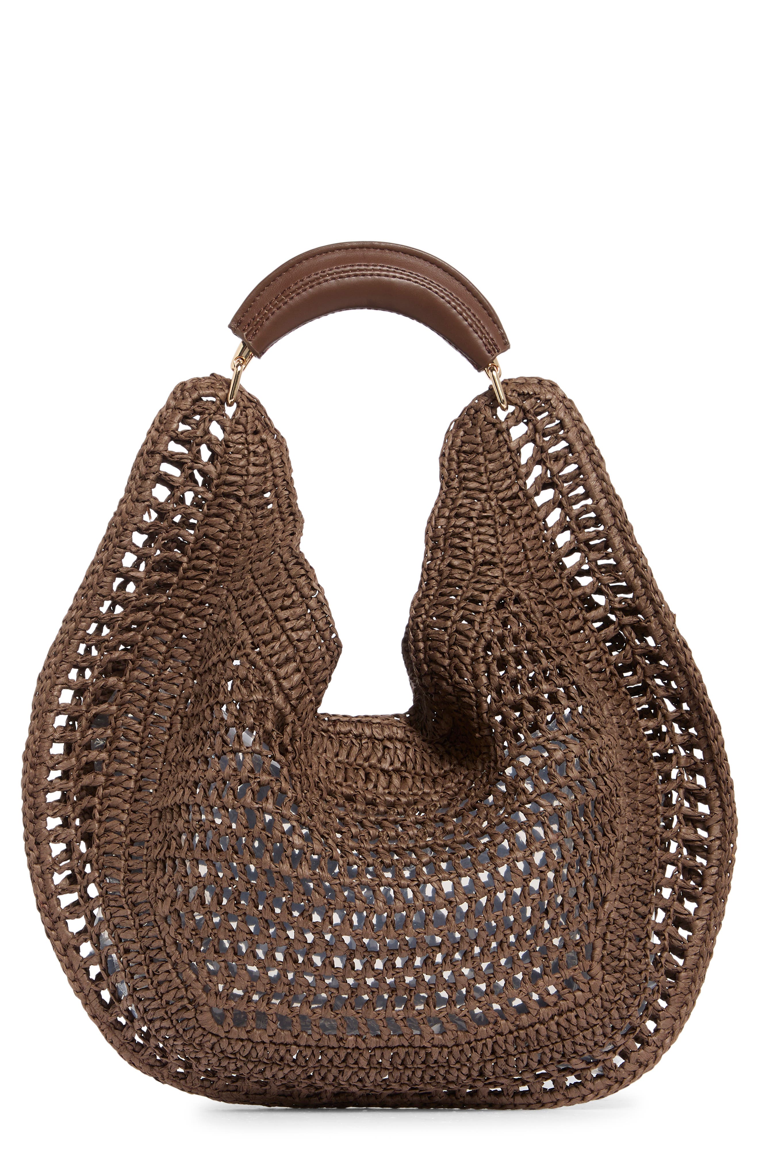 URBAN EXPRESSIONS HANDBAGS Straw Hobo Shoulder Bag, Main, color, Chocolate
