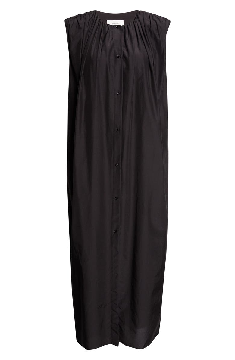 LOULOU DE SAISON Cara Gathered Sleeveless Cotton & Silk Voile Shirtdress, Alternate, color, Black
