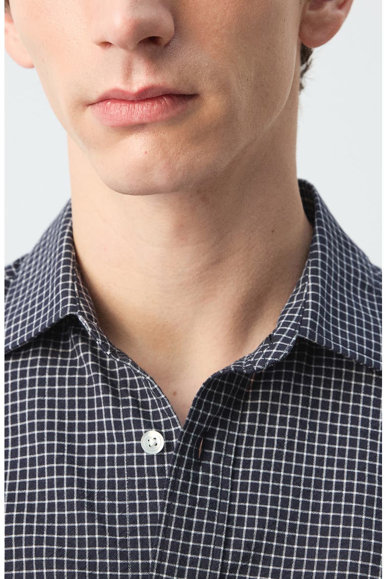 Regular Fit Check Cotton Blend Button-Up Shirt, Alternate, color, NAVY