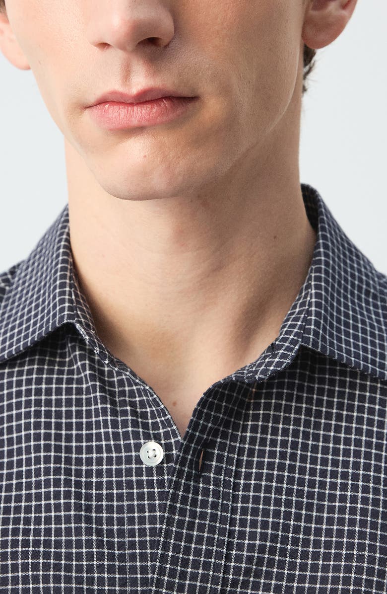 MANGO Regular Fit Check Cotton Blend Button-Up Shirt, Alternate, color, Navy
