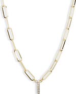 MESHMERISE Diamond Initial Charm Paper Clip Chain Necklace