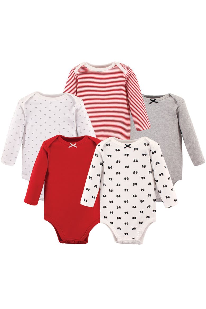 Everyday Long-Sleeve Cotton Bodysuits Bundle of 5, Main, color, Bow
