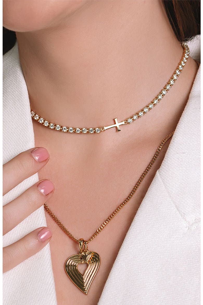 Luminous Cross Tennis Necklace, Alternate, color, 18k Gold Plated