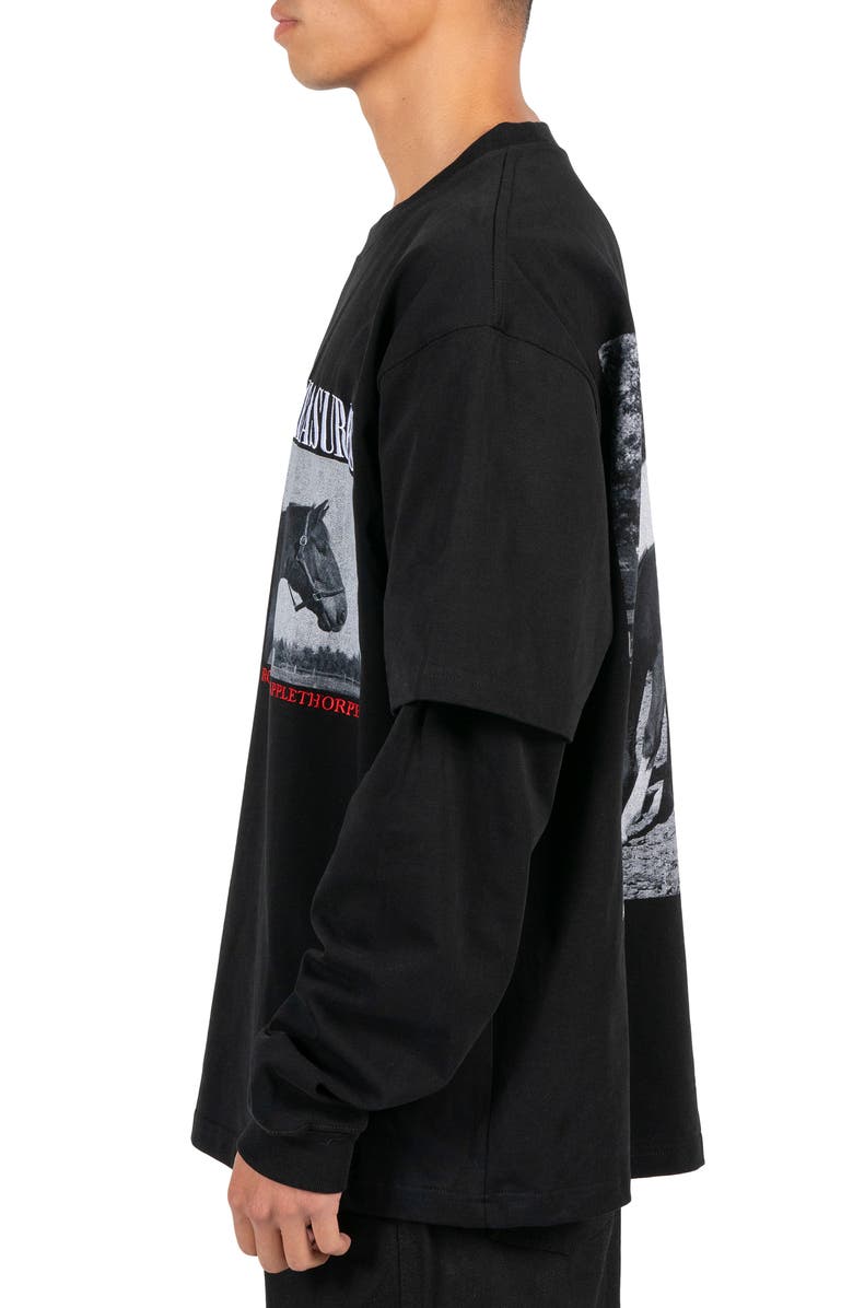 PLEASURES Horses Faux Layered Long Sleeve Graphic T-Shirt, Alternate, color,