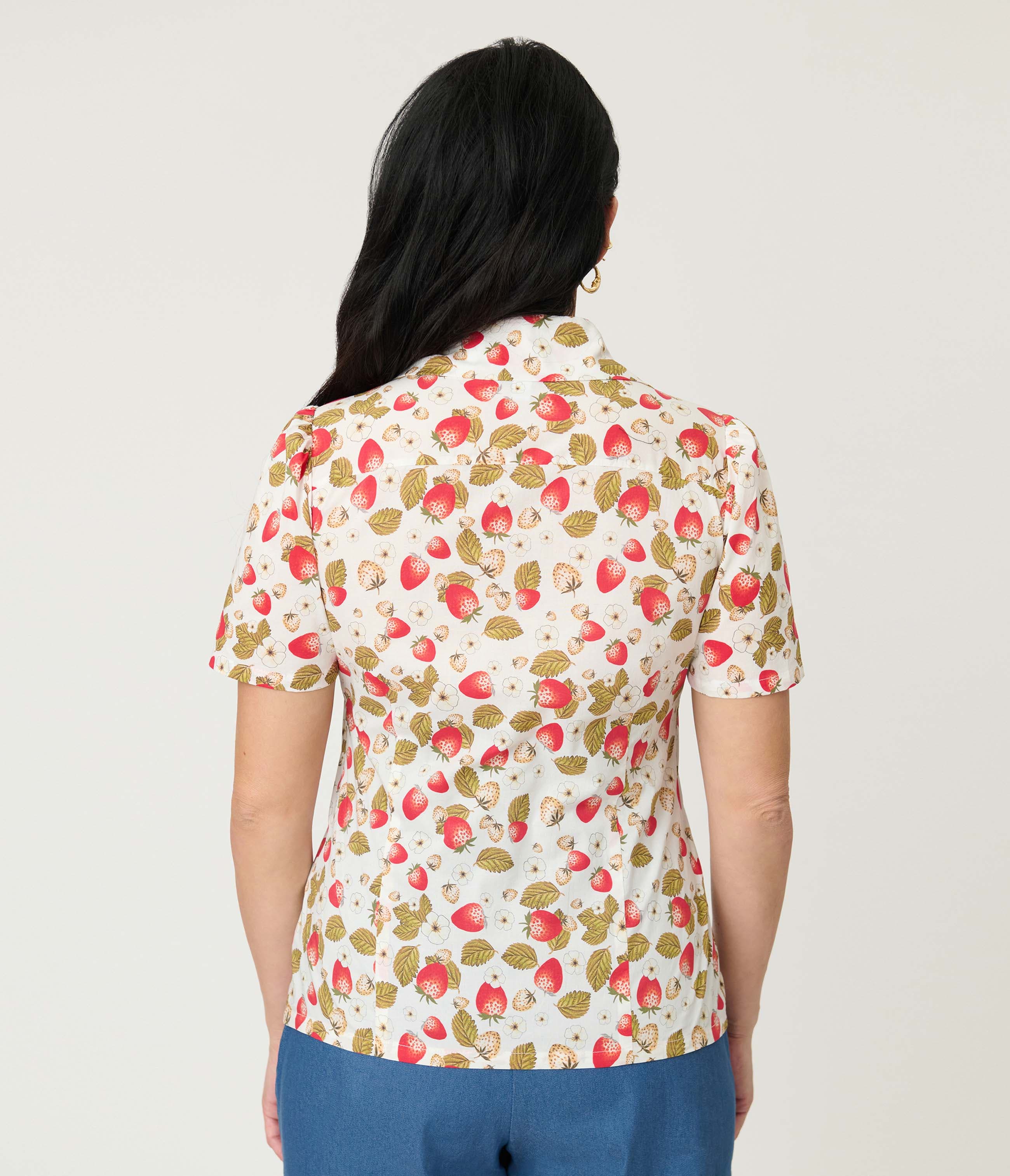 1940s Short Sleeve Collared Button Down Woven Blouse - image 2