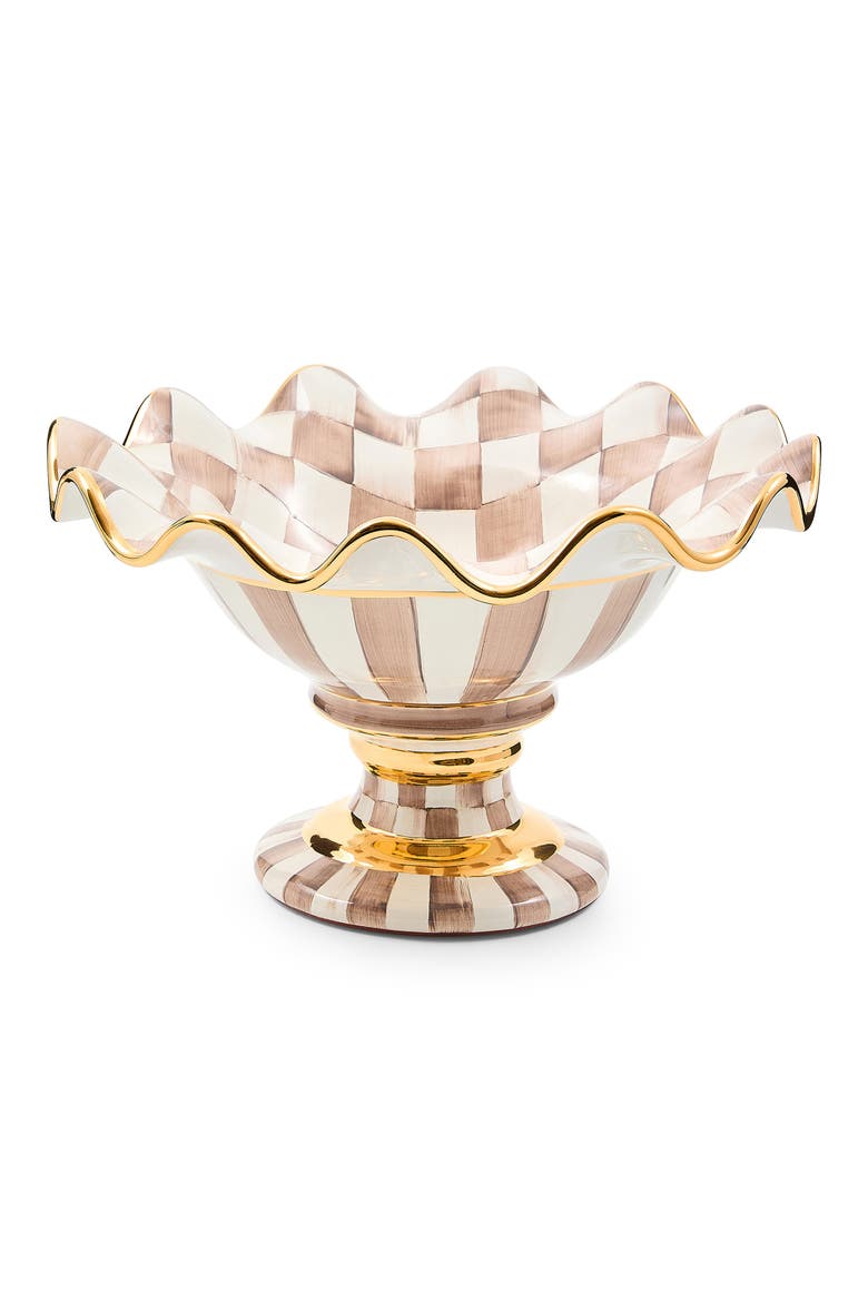 Mocha Check Ceramic Compote, Main, color, MOCHA