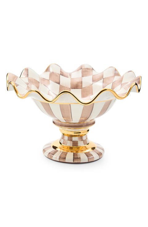 Mocha Check Ceramic Compote