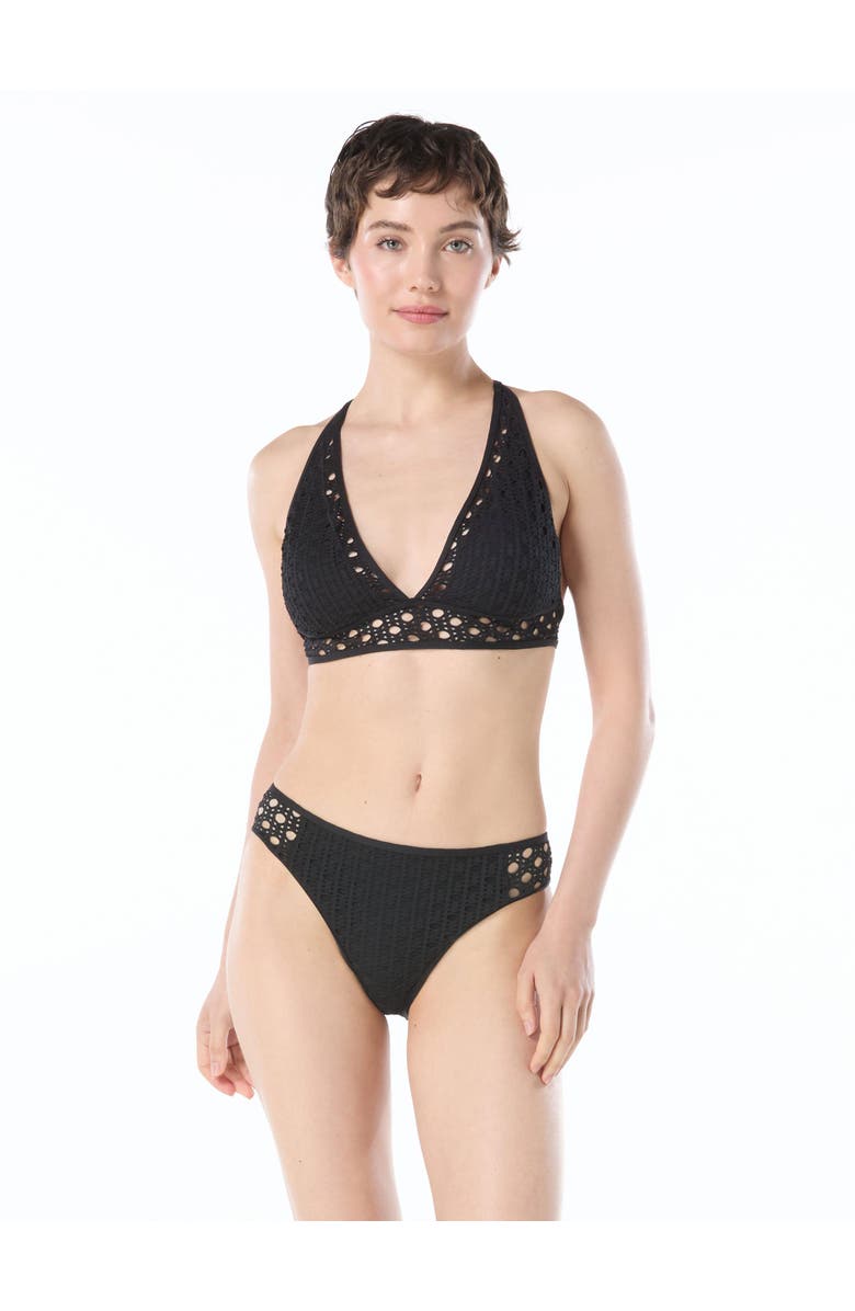 Carmen Marc Valvo See Through Crochet Halter Bikini Top, Main, color, Black