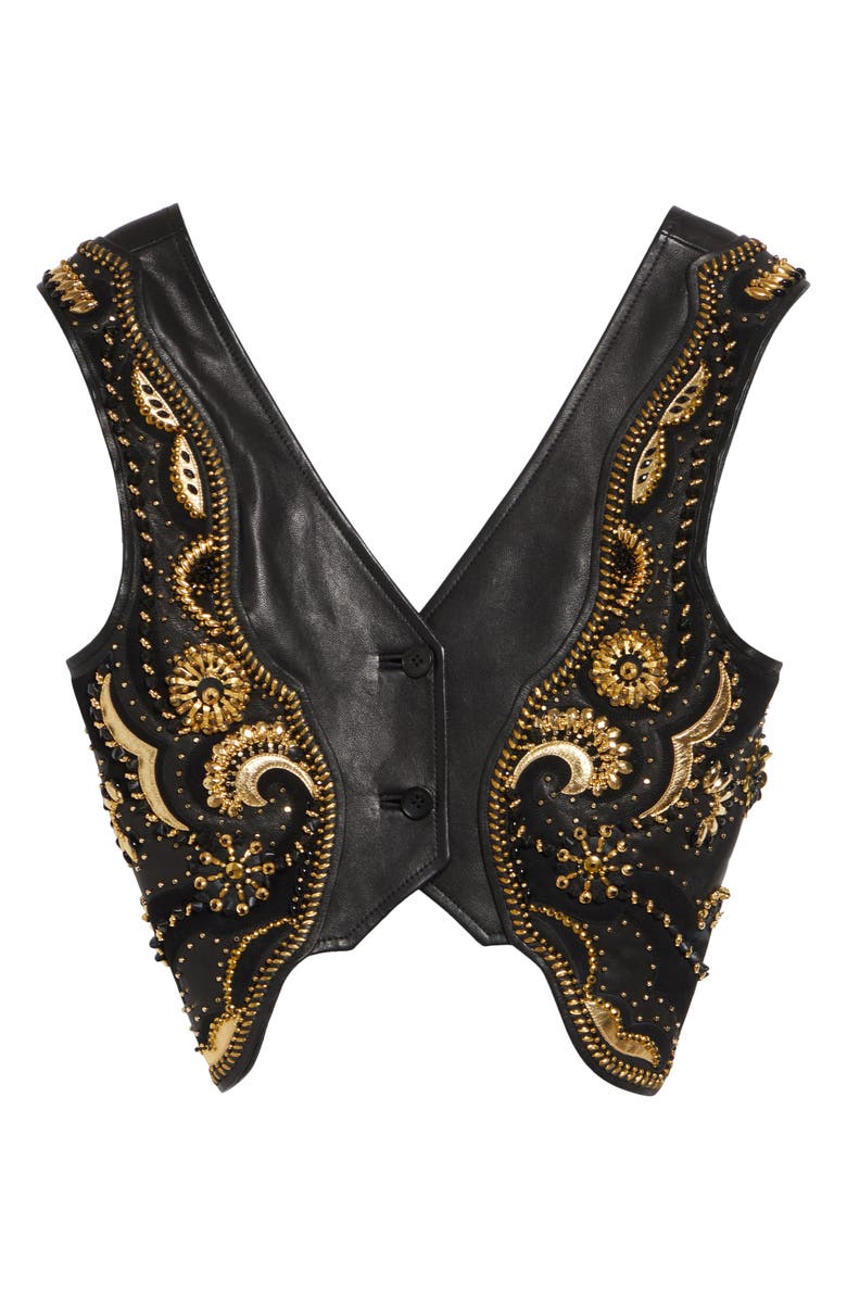 Versace Crop Beaded Leather Vest, Alternate, color, Black