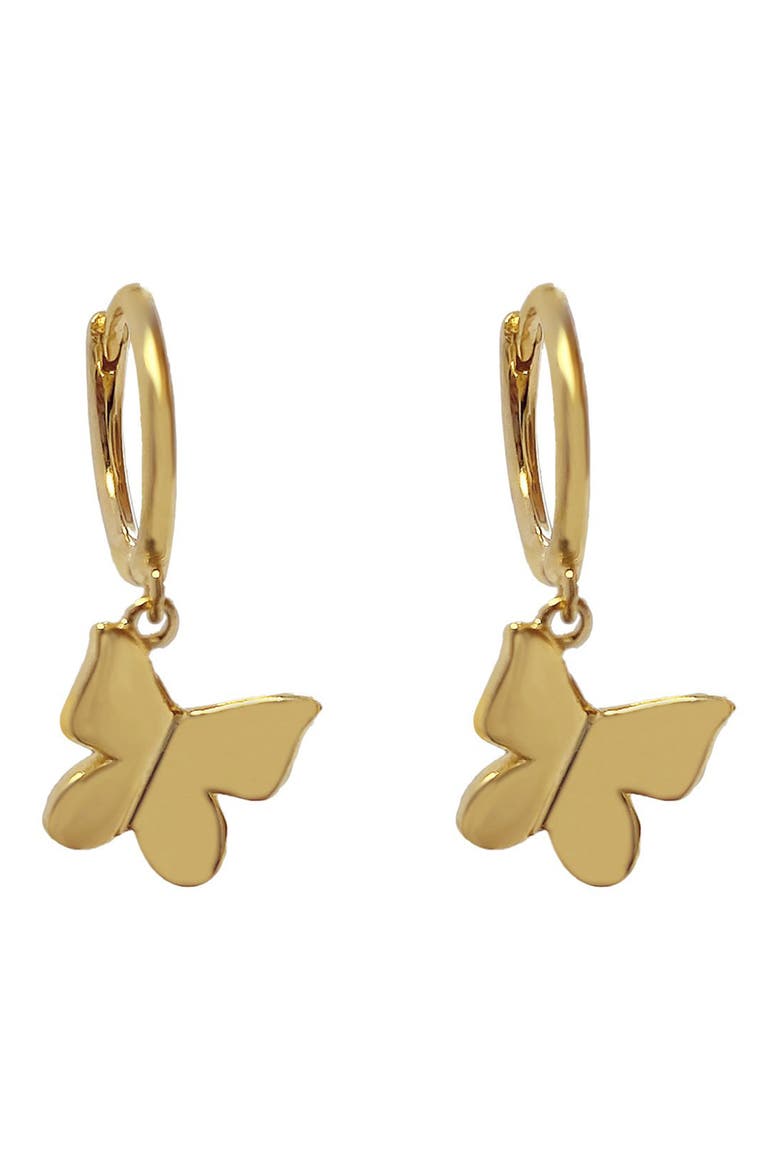 Solid Butterfly Drop Huggie Hoop Earrings, Main, color, GOLD