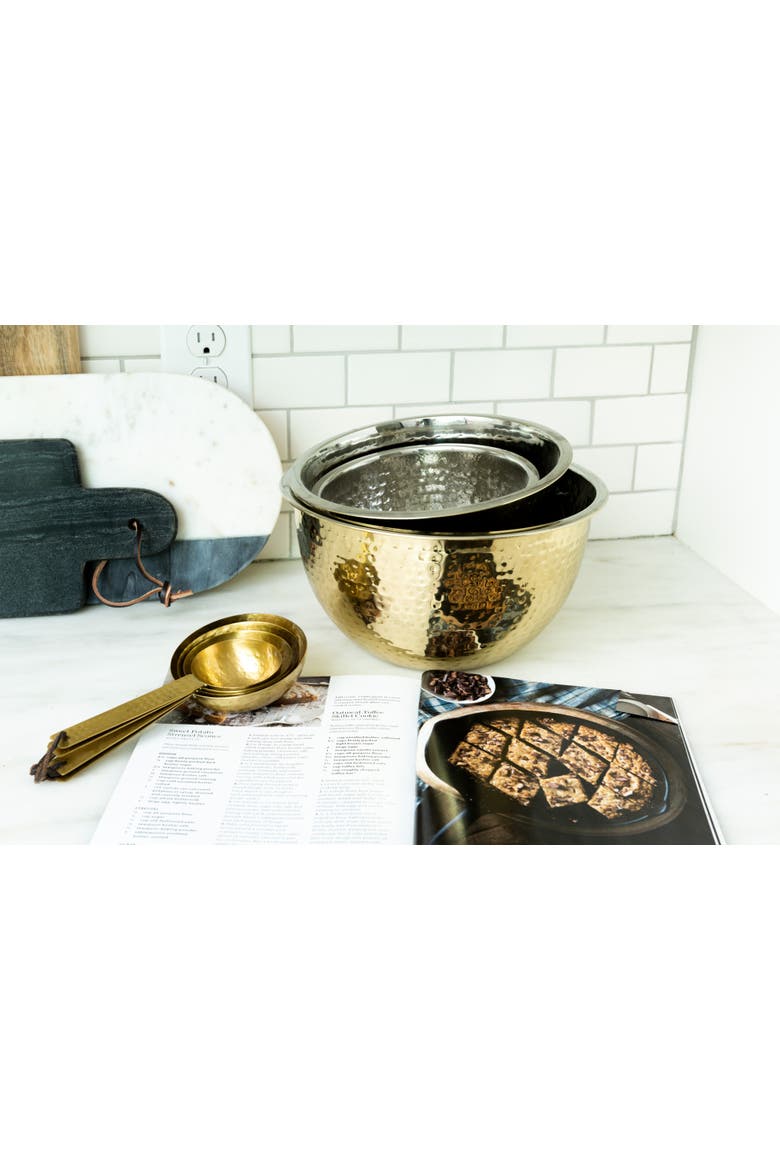 Transitional Hammered Stainless Steel Bowls, Gold Finish, Set of 3, Alternate, color, Gold