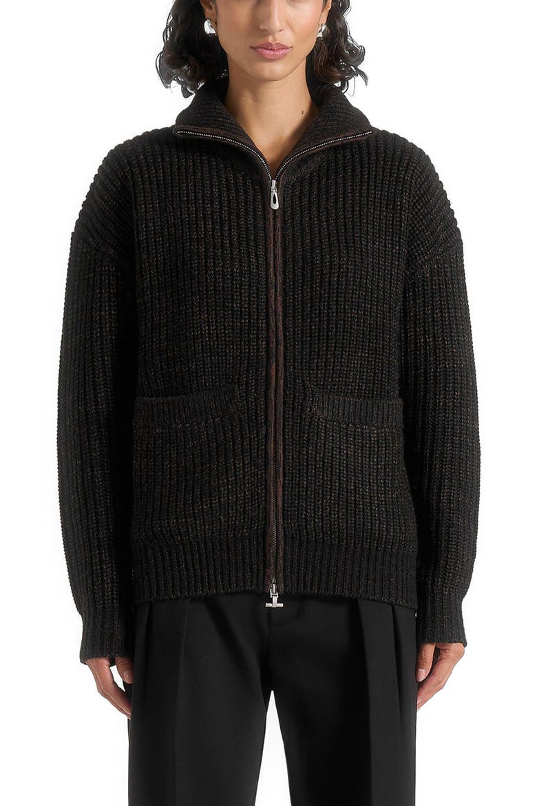 Jamie Unisex Speckled Wool Zip Through Jacket, Alternate, color, Black