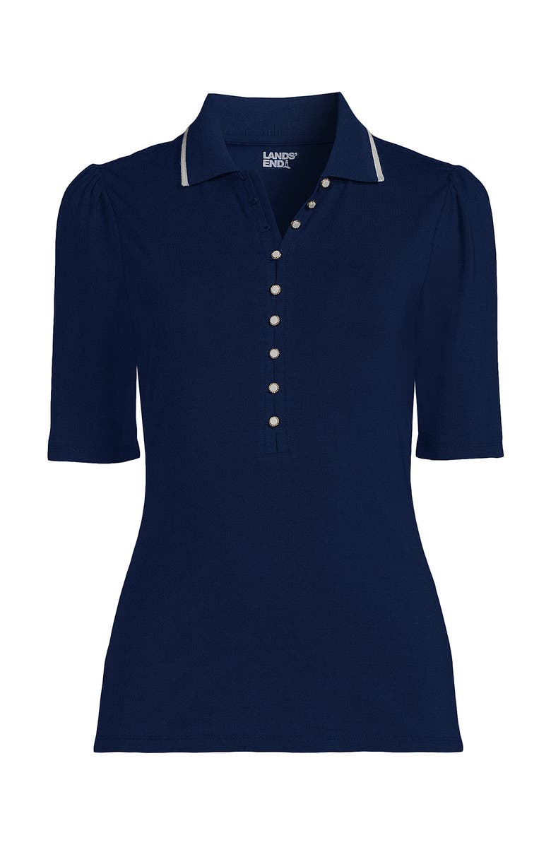 Lands' End Elbow Sleeve Lightweight Jersey Embellished Polo, Alternate, color,