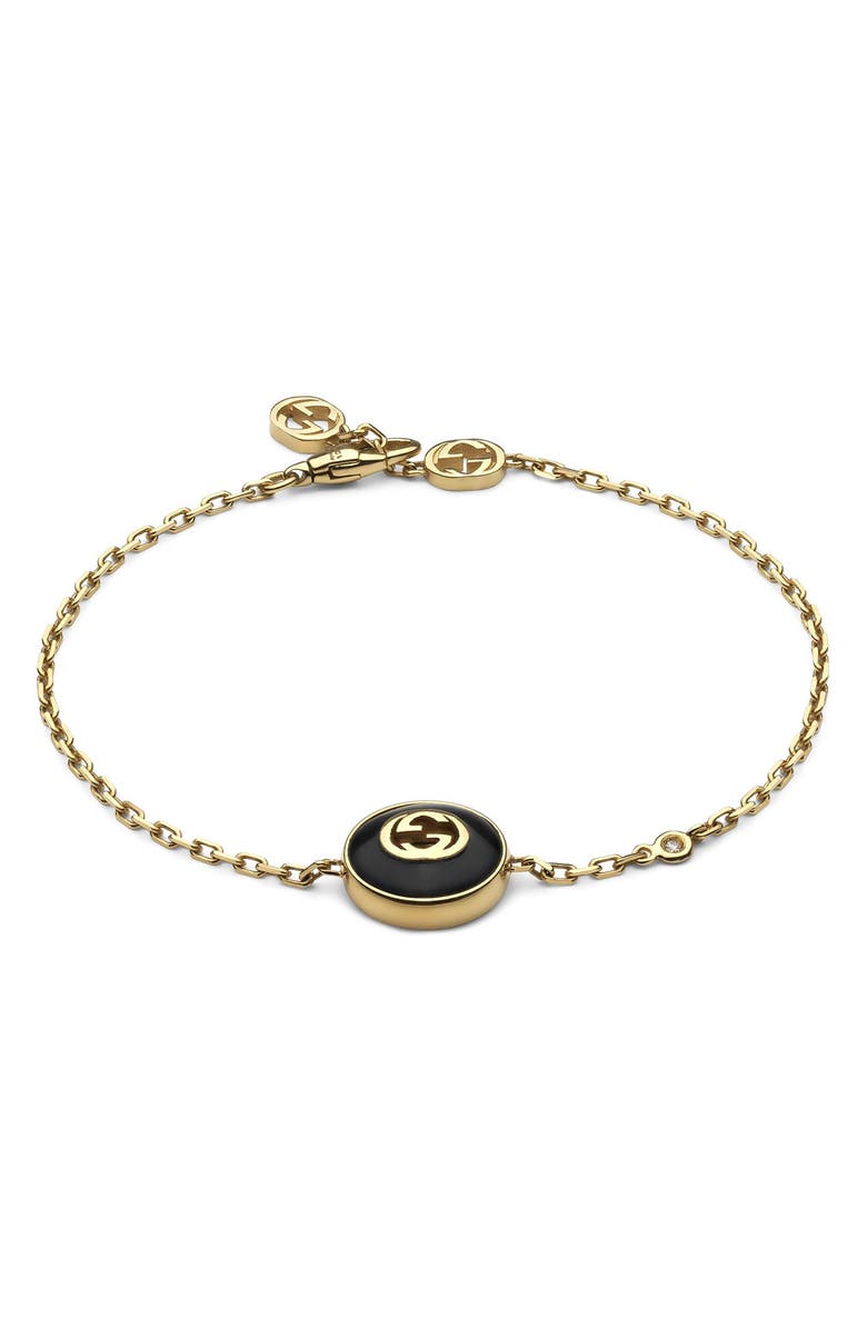 Gucci Interlocking-G Black Onyx Bracelet, Main, color, Yellow Gold