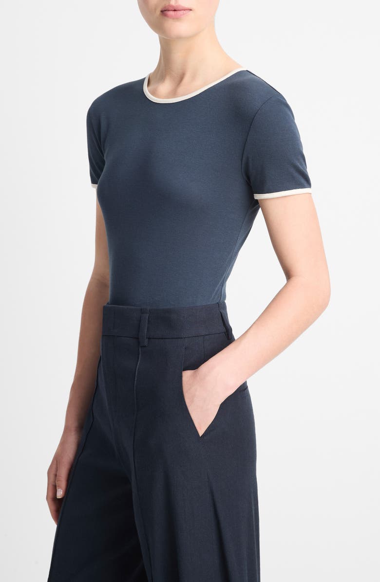 Vince Tipped Pima Cotton Crewneck T-Shirt, Alternate, color, Deep Lake/ Flaxen