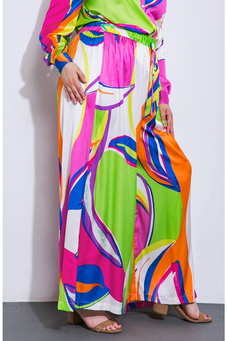 Print Woven Satin Pants, Alternate, color, GREEN