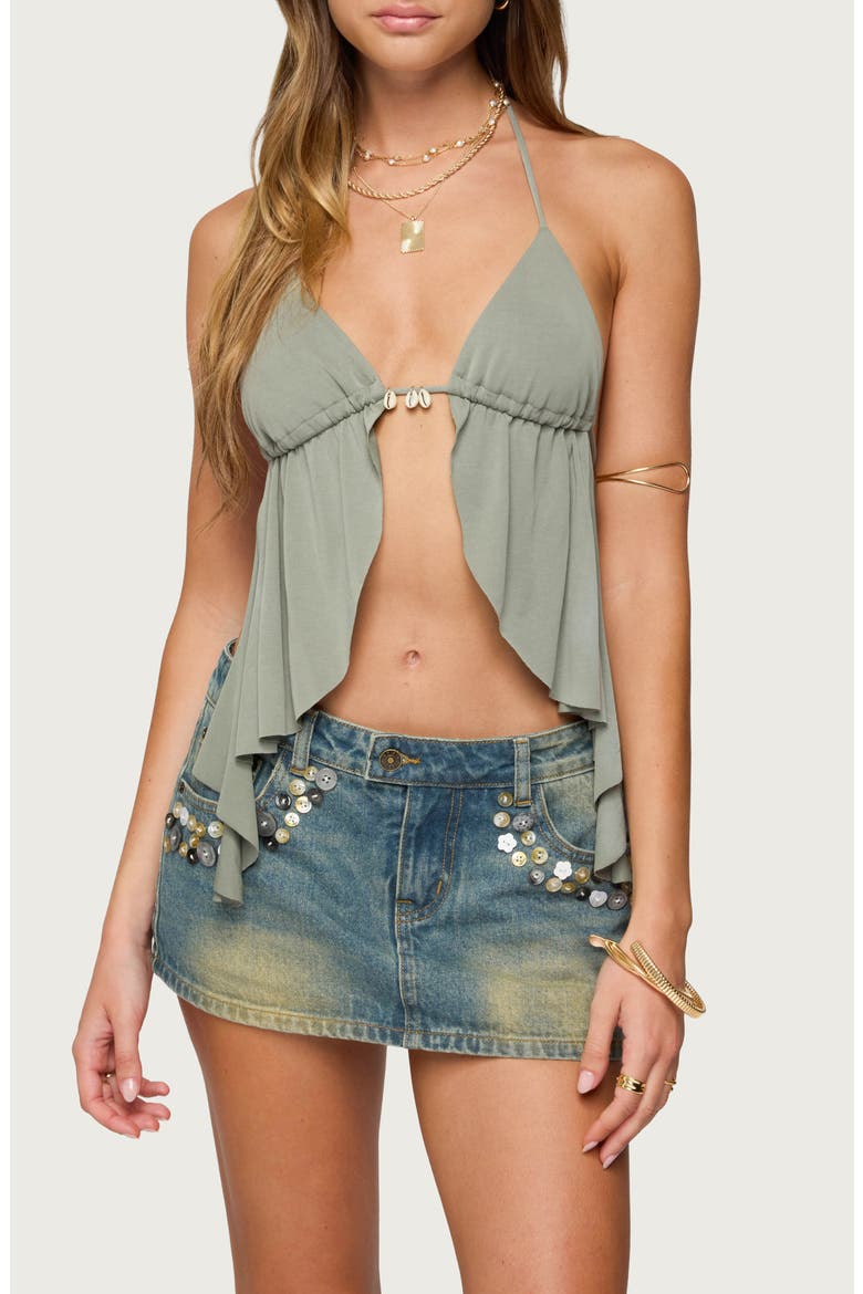 Safi Backless Split Front Halter Top, Main, color, OLIVE