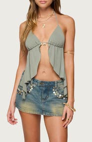EDIKTED Safi Backless Split Front Halter Top
