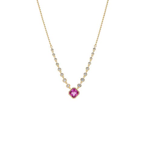 Pink Heart CZ Station Necklace