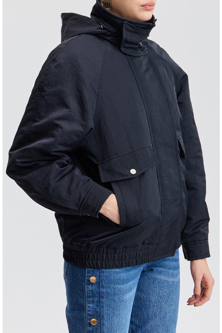 Water Resistant Oversized Rain Bomber Jacket, Alternate, color, NAVY/ RED MULTI