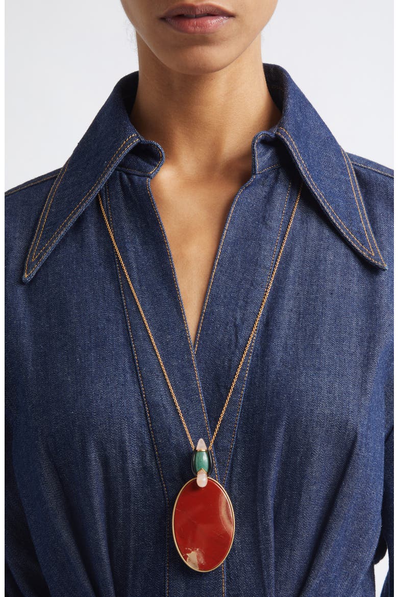 Plume Long Pendant Necklace, Alternate, color, GOLD/ DARK RED