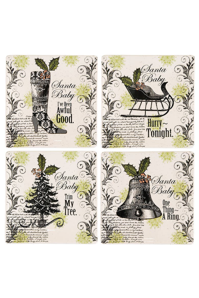 "Santa Baby" Plate Set of 4, Main, color, Green