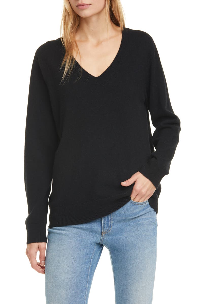 Vince Weekend V-Neck Cashmere Sweater, Main, color, Black