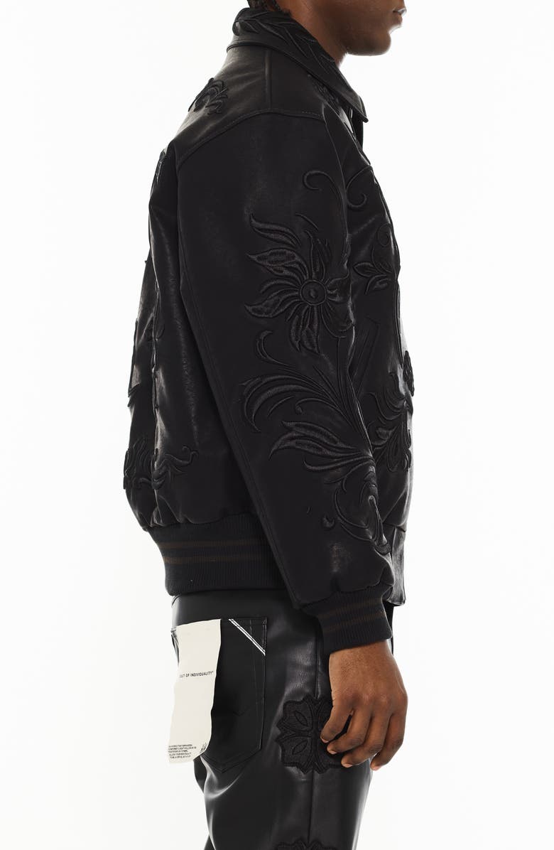 Cult of Individuality Embroidered Varsity Jacket, Alternate, color, Black