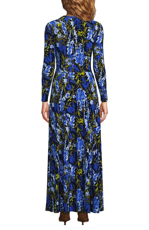 Lands' End Silky Knit Ruched Maxi Dress In Blue