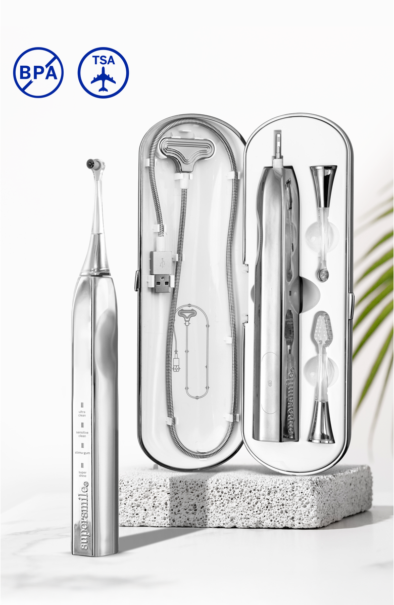 Supersmile Zina45 Sonic Pulse Toothbrush + travel case, Alternate, color, Chromse Silver