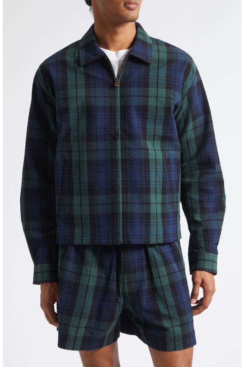 Plaid Cotton Seersucker Zip Jacket, Main, color, NAVY/ GREEN