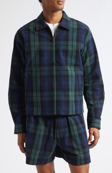 Plaid Cotton Seersucker Zip Jacket