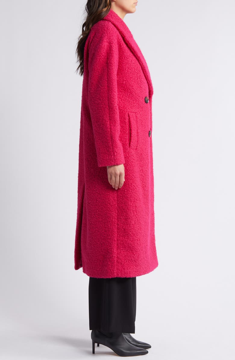 BCBGeneration Double Breasted Bouclé Long Coat, Alternate, color, Magenta