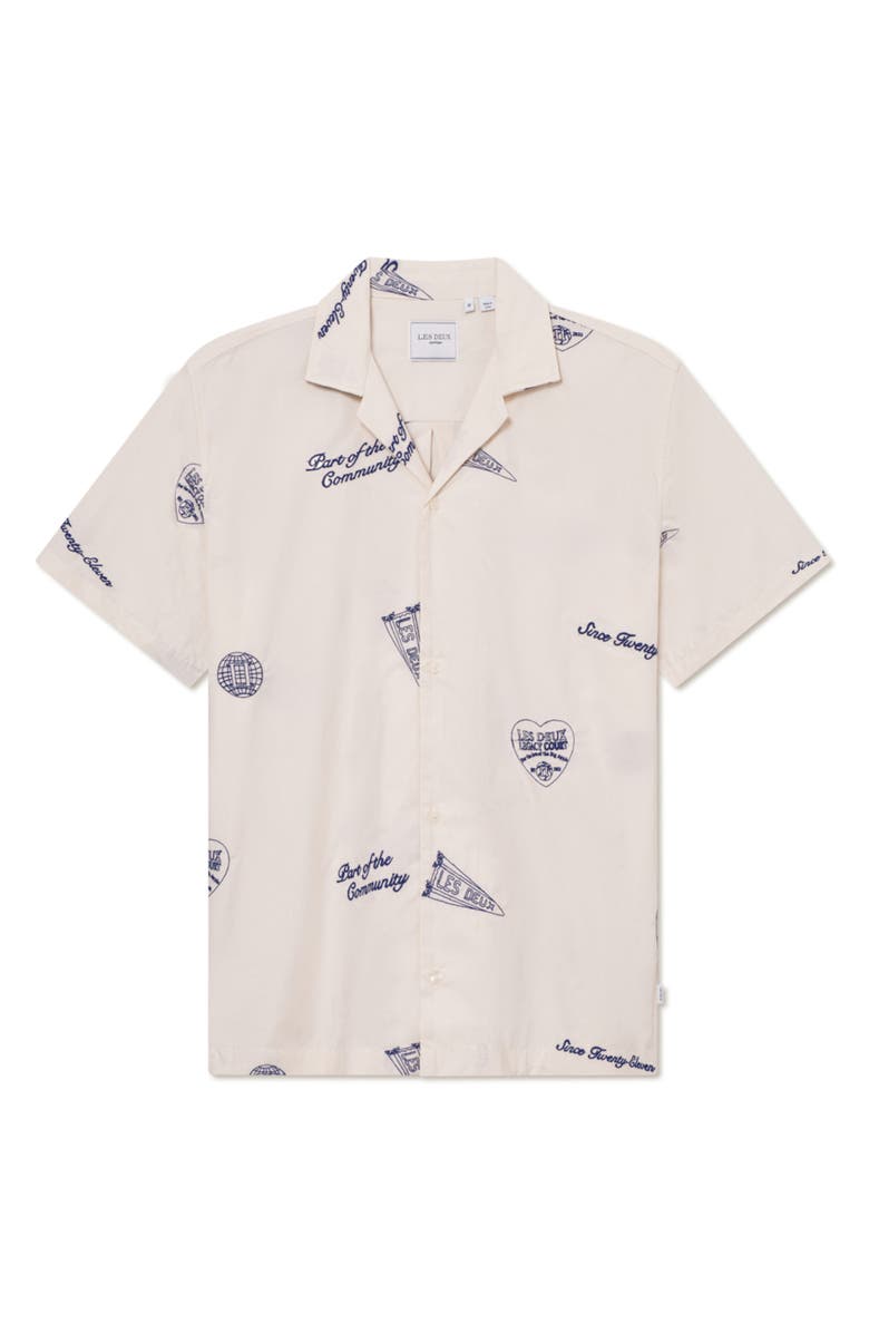 Les Deux Hendrix Logo Organic Cotton Camp Shirt, Alternate, color, Ivory/Blueprint