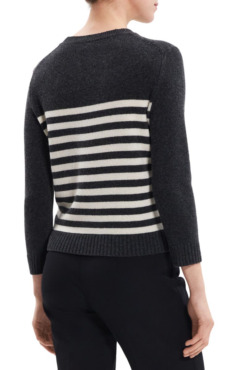 Theory Shrunken Stripe Wool & Cashmere Sweater, Alternate, color,
