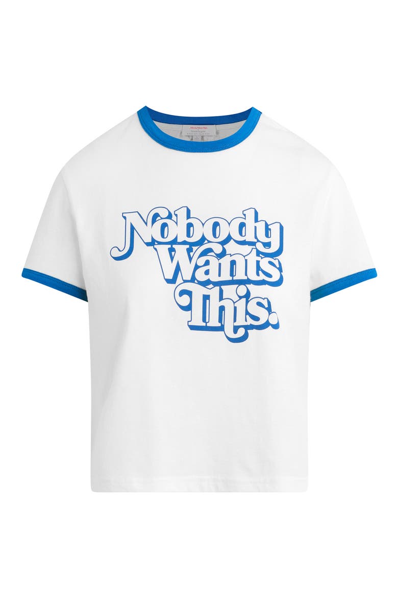 x 'Nobody Wants This' Contrast Binding Organic Cotton Graphic T-Shirt, Alternate, color, WHITE/ BRIGHT BLUE